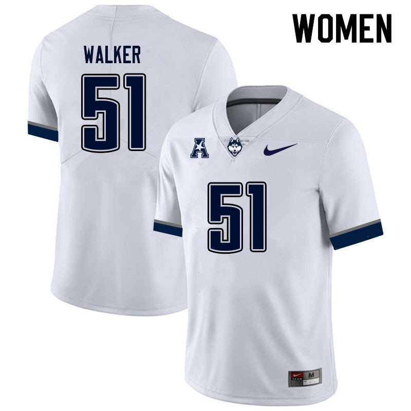 Women #51 Yakiri Walker Uconn Huskies College Football Jerseys Sale-White